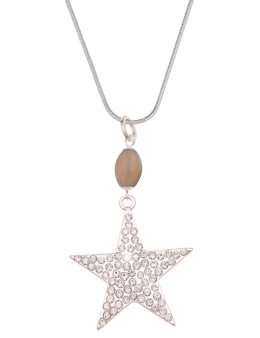 Ketten Leslii | Leslii Damen-Kette Stern-Anhanger Strass Lange Halskette Star Bicolor In Silber Rose