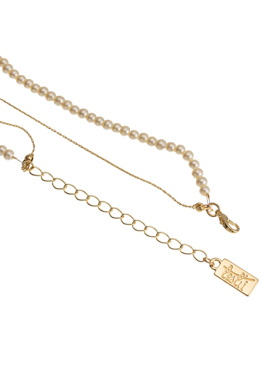 Ketten Leslii | Leslii Kurze Layering-Kette Perlen Goldene Kette Gold Weis