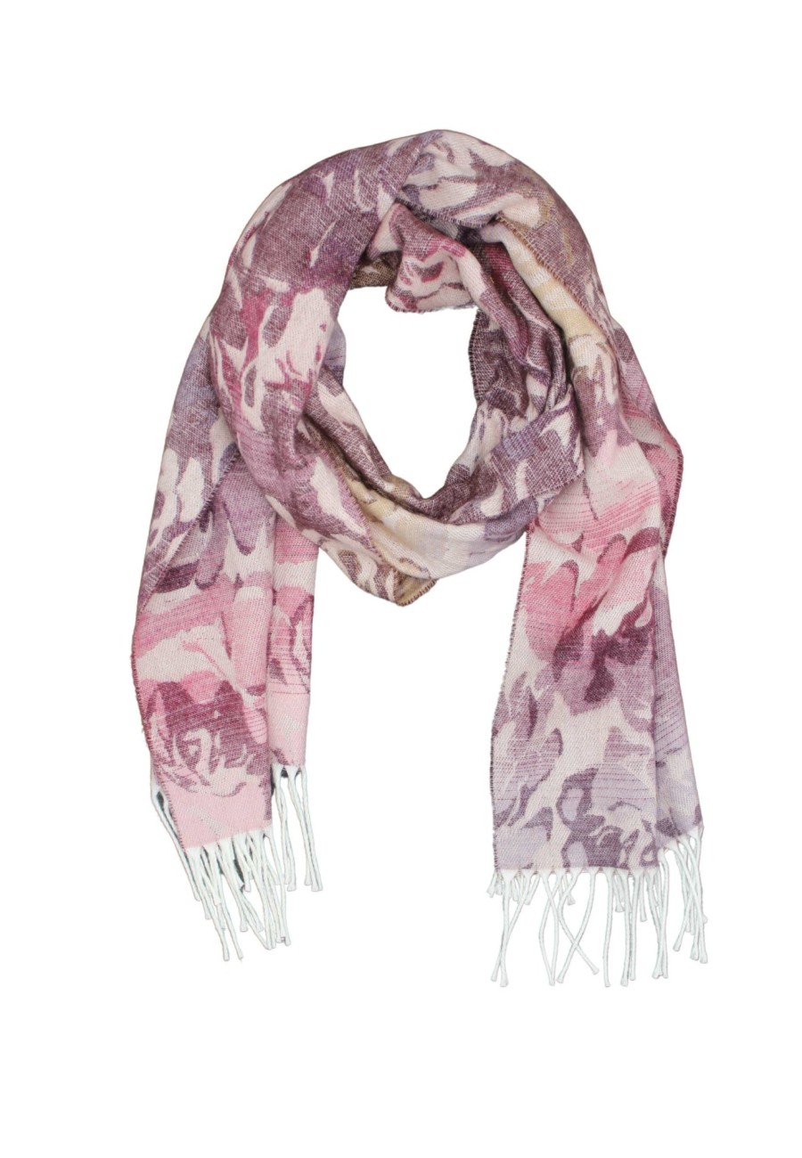 Schals Leslii | Leslii Schal Blumen-Muster Rosen Gemusterter Schal Fransen-Schal Muster-Schal In Pink Lila