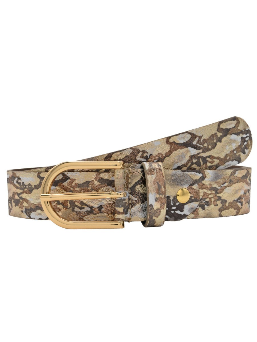 Gurtel Leslii | Leslii Premium Gurtel Snake Print Metallic Echter Leder-Gurtel Nappaleder Breite 3,5Cm In Braun Gold