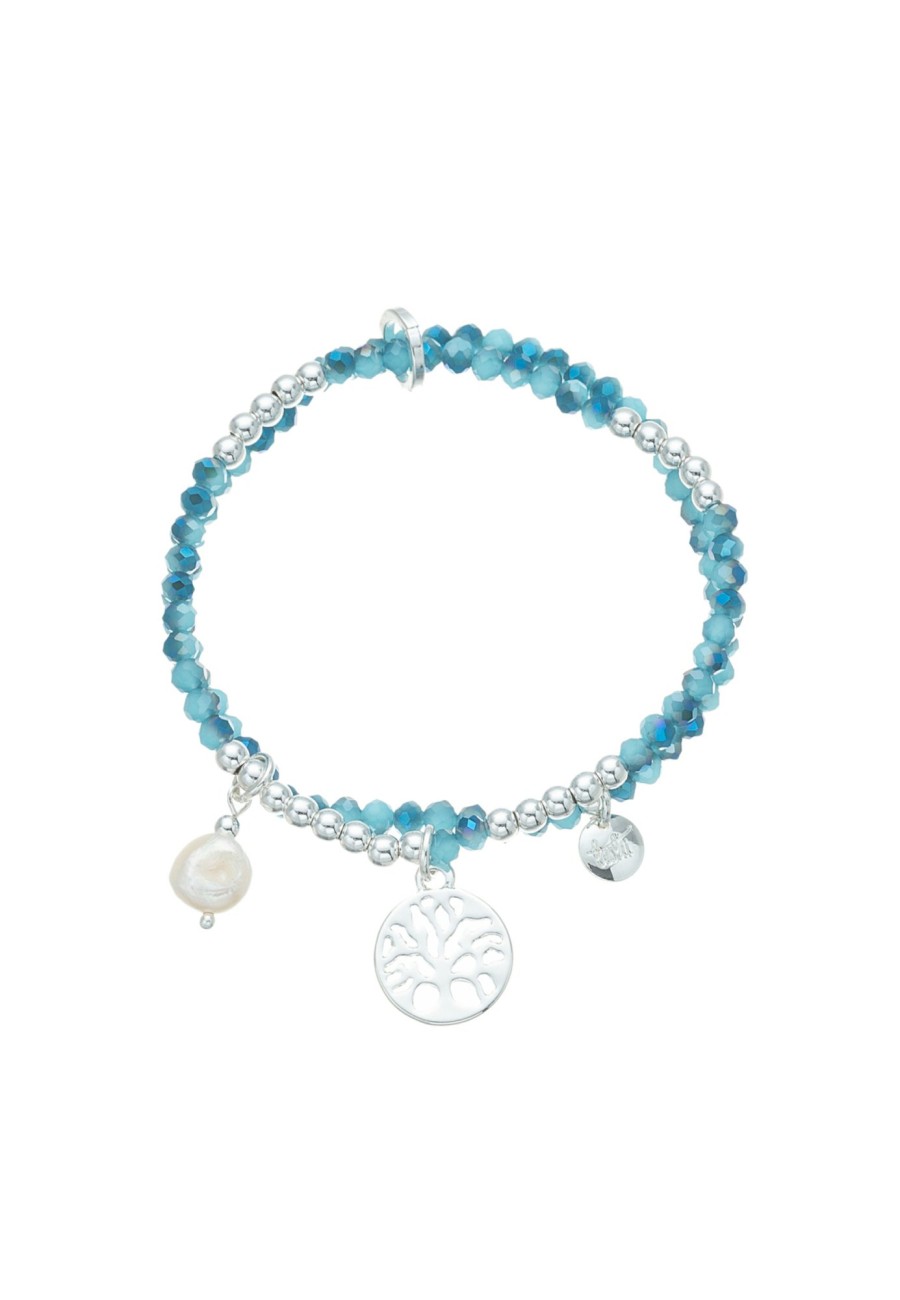 Armschmuck Leslii | Leslii Damen-Armband Set Glasperlen-Armband Blau Silber