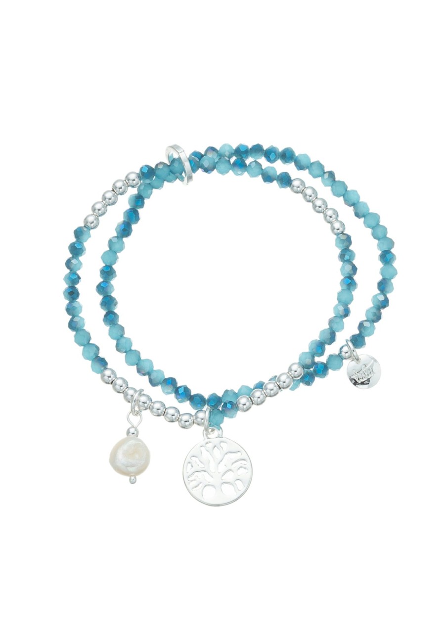 Armschmuck Leslii | Leslii Damen-Armband Set Glasperlen-Armband Blau Silber