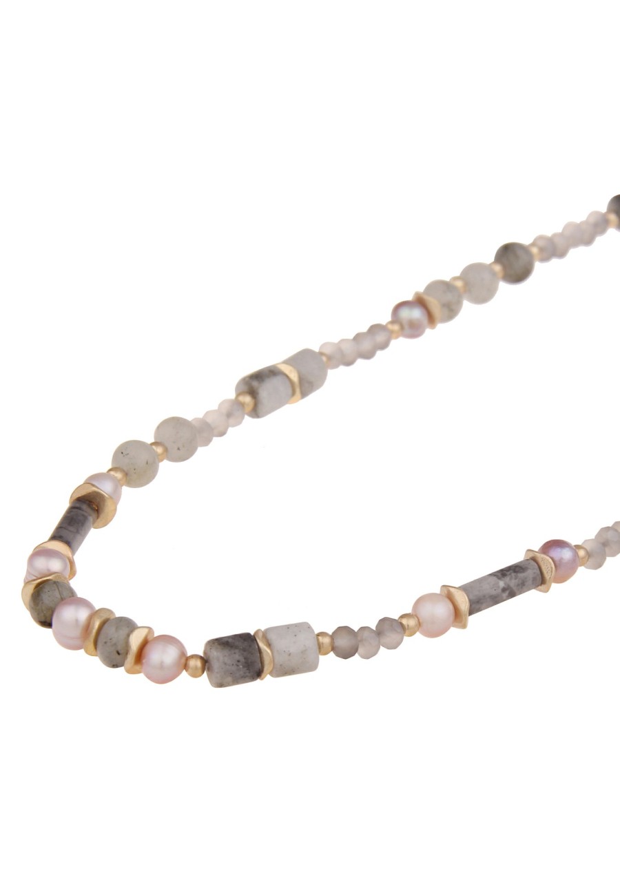 Ketten Leslii | Leslii Damen-Kette Material Mix Echte Perlen Glieder-Kette Natursteine Modeschmuck-Kette Gold Multi