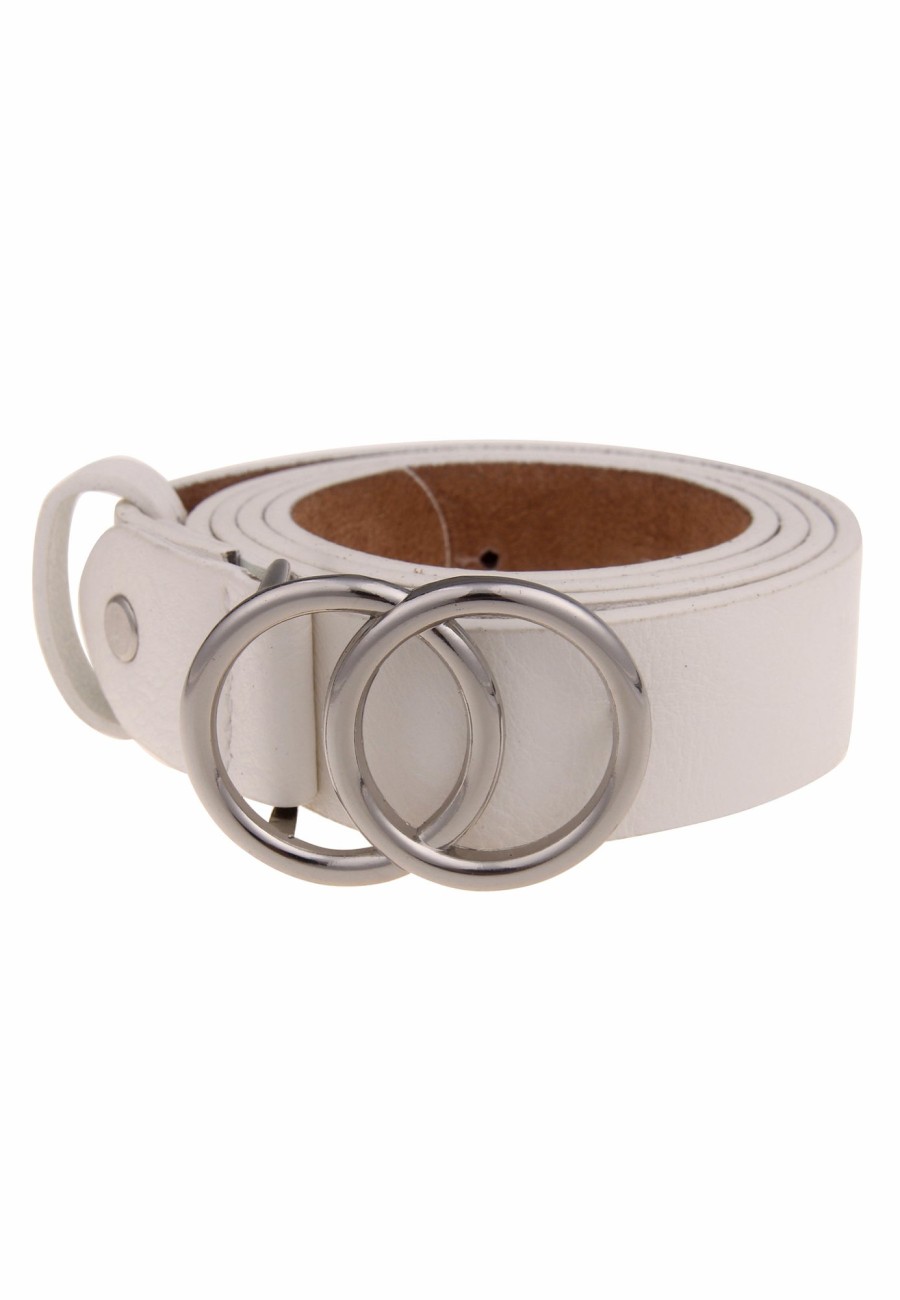 Gurtel Leslii | Leslii Damen-Gurtel Classic-Gurtel Doppel Ring Weiser Gurtel Breite 3Cm Steck-Schliese Weis Silber