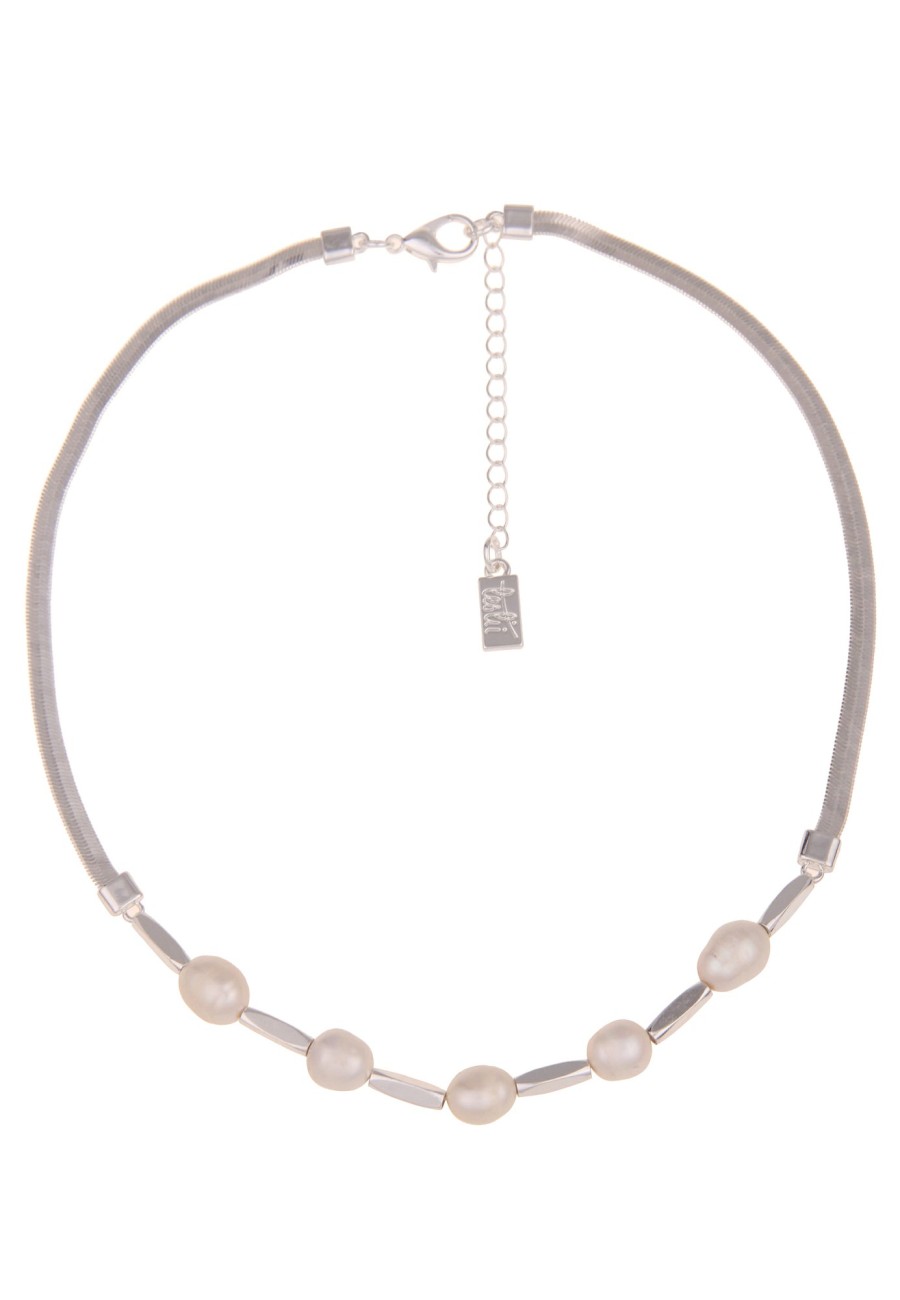 Ketten Leslii | Leslii Damen-Kette Perlen-Anhanger Suswasser-Zuchtperle Glanzende-Kette Modeschmuck Silber Weis