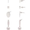 Ohrschmuck Leslii | Leslii Damen-Ohrringe 4Er Set Silberne Ohrstecker Weise Perlen-Ohrringe Modeschmuck Silber