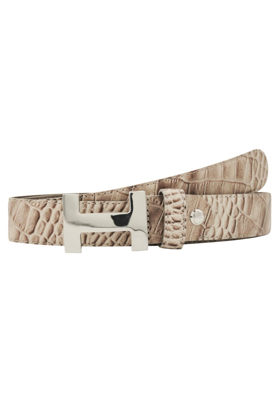 Gurtel Leslii | Leslii Premium Gurtel Echter Leder-Gurtel 3Cm Kroko-Print Animal-Gurtel Nappaleder Beige Silber