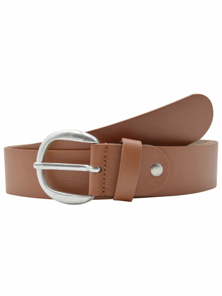 Gurtel Leslii | Leslii Premium Gurtel Echter Leder-Gurtel Antik Breite 4Cm Kalbs-Nappaleder Narbung Cognac Silber