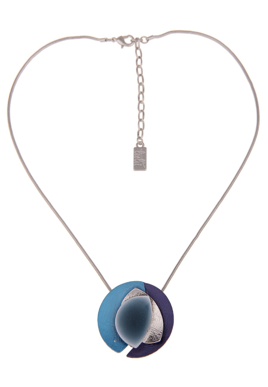 Ketten Leslii | Leslii Damen-Kette Collier Runder Anhanger Blaue Modeschmuck-Kette Kurze Halskette Silber Blau