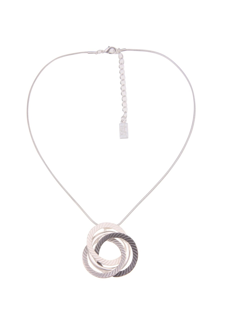 Ketten Leslii | Leslii Damen-Kette Muster Ring-Anhanger Kurze Halskette Collier Modeschmuck-Kette Silber Grau