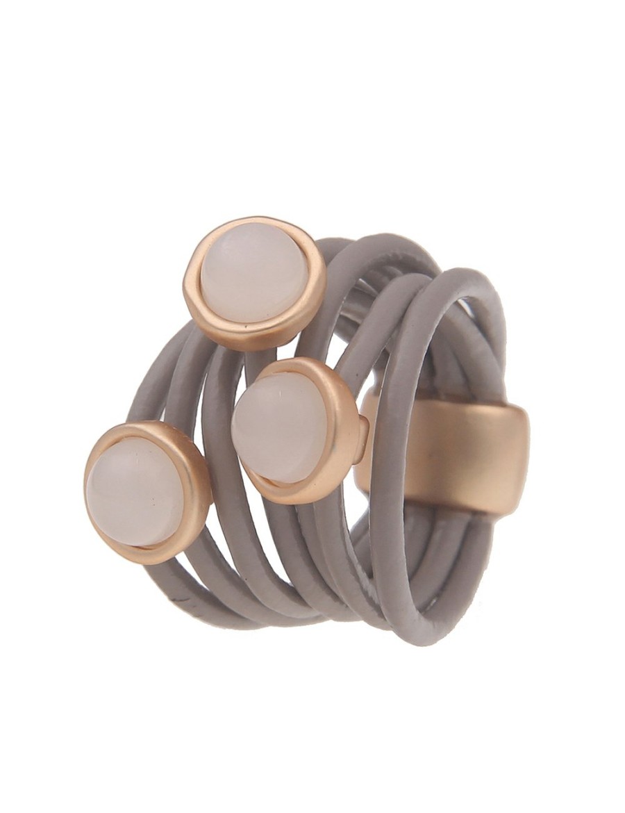 Ringe Leslii | Leslii Damen-Ring Statement Leder-Look Modeschmuck-Ring In Taupe Gold