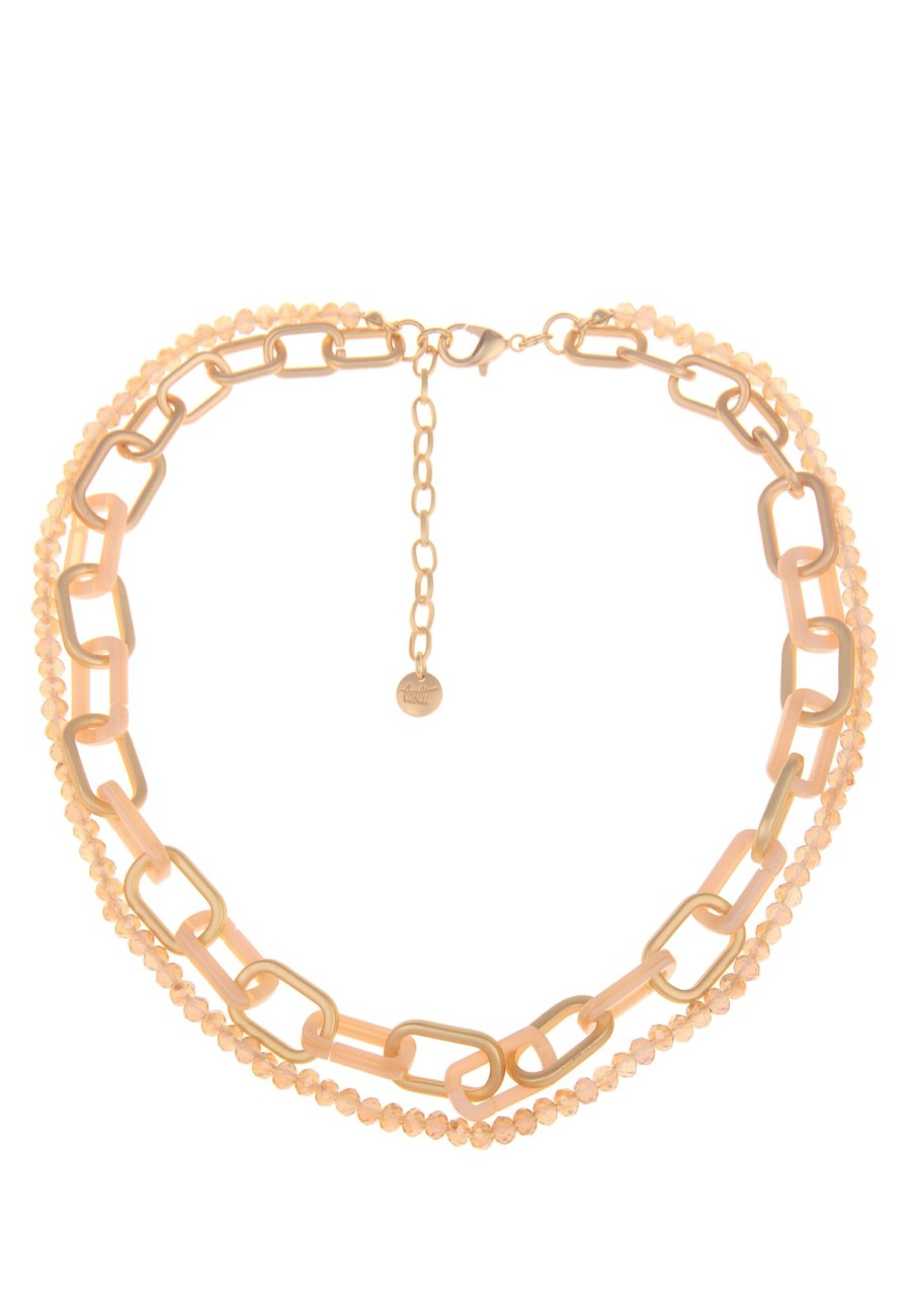 Ketten Leslii | Leslii Damen-Kette Statement Glasperlen Glieder-Kette Goldene Modeschmuck-Kette Gold Beige