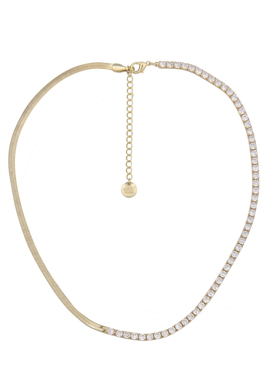 Ketten Leslii | Leslii Kurze Halskette Sparkles Goldene Collier-Kette Glas-Steine In Weis Gold