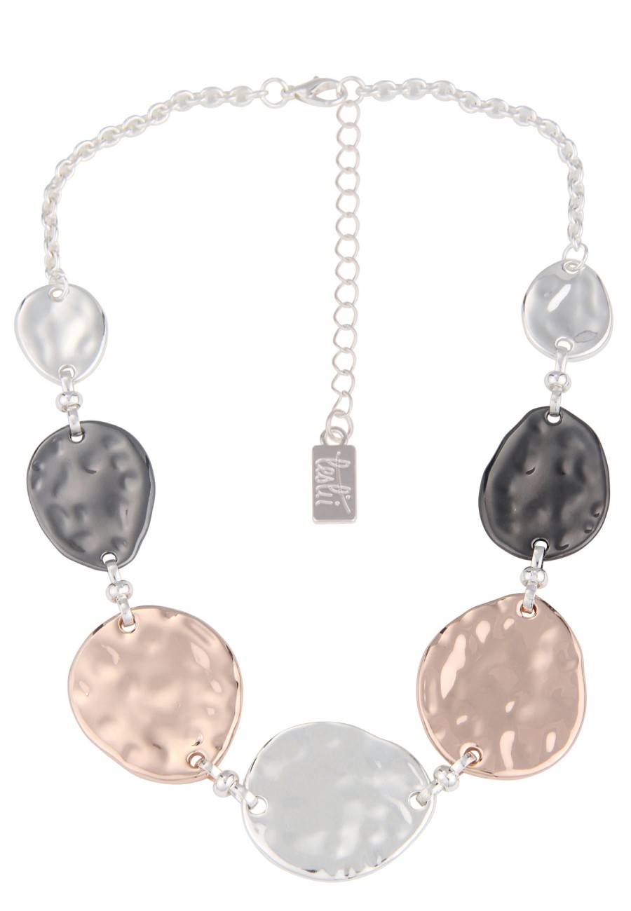 Ketten Leslii | Leslii Damen-Kette Tricolor Statement-Kette Kurze Modeschmuck-Kette In Rose Silber Grau