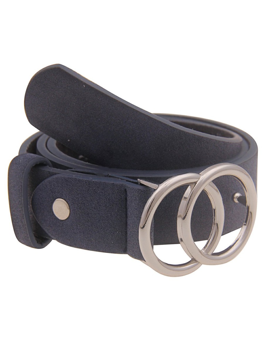 Gurtel Leslii | Leslii Damen-Gurtel Doppel-Ring Dunkelblauer Gurtel Steck-Schliese Classic Breite 3Cm In Blau Silber