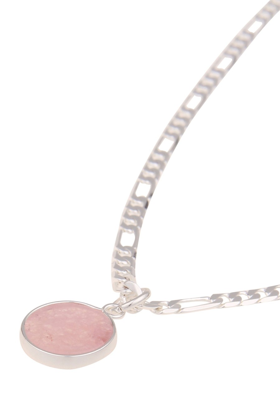 Ketten Leslii | Leslii Damen-Kette Naturstein Rosa Stein-Anhanger Kurze Modeschmuck-Kette Silber Rosa