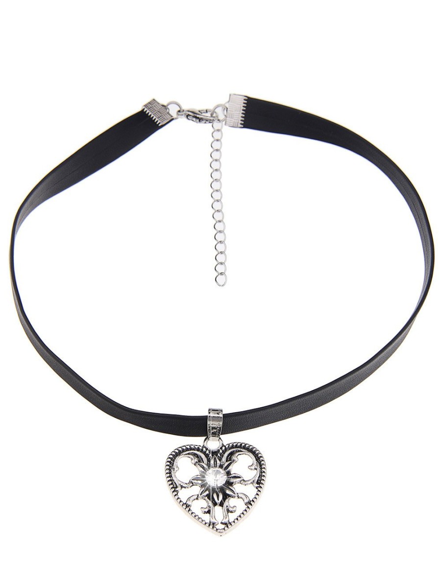 Ketten Leslii | Leslii Damen-Kette Choker Herz-Kette Kurze Halskette Wiesn Oktoberfest Dirndl-Kette In Schwarz