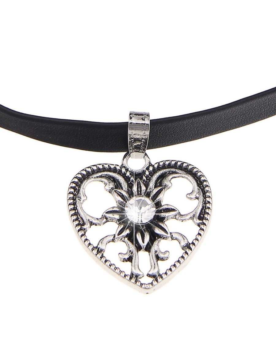 Ketten Leslii | Leslii Damen-Kette Choker Herz-Kette Kurze Halskette Wiesn Oktoberfest Dirndl-Kette In Schwarz