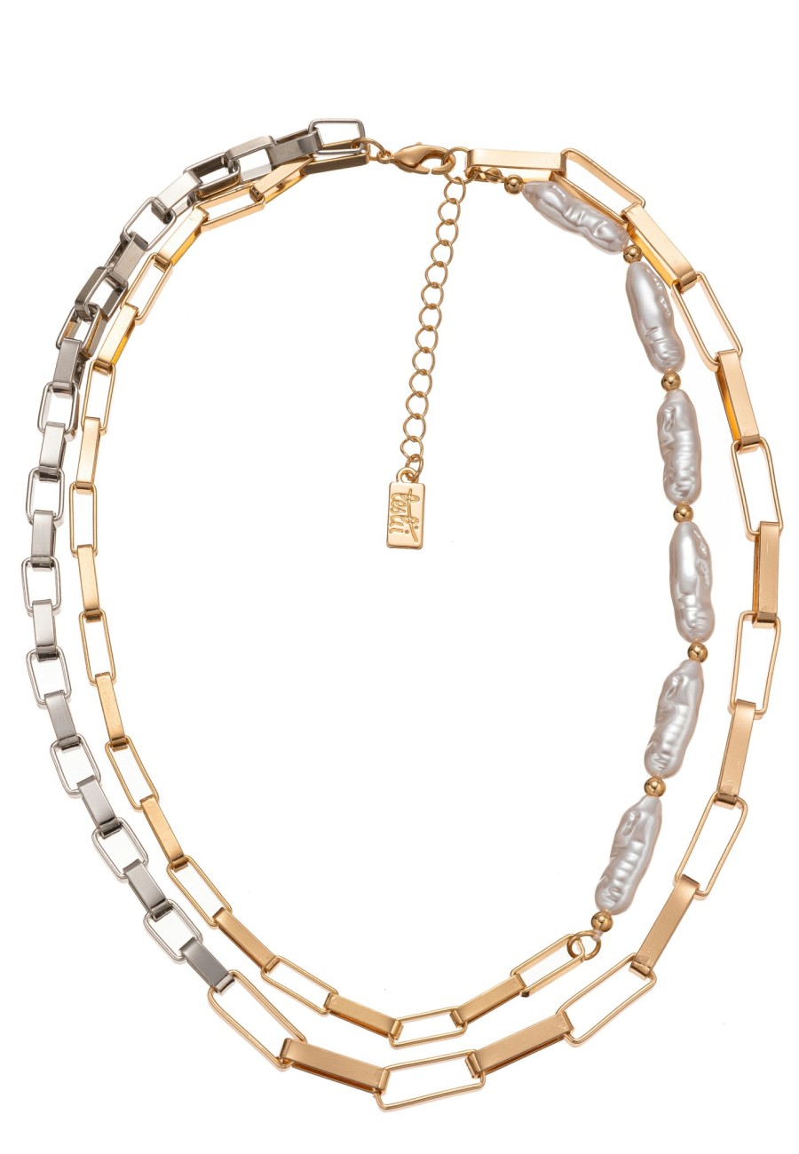 Ketten Leslii | Leslii Kurze Kette Ankerkette Layering Goldene Statement-Kette Perlen Gold Silber