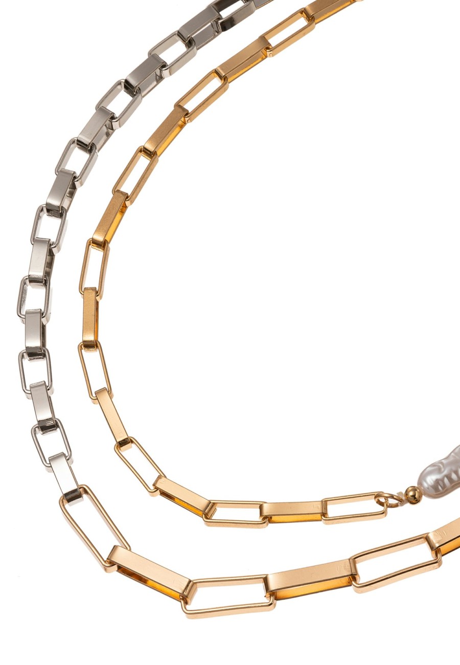 Ketten Leslii | Leslii Kurze Kette Ankerkette Layering Goldene Statement-Kette Perlen Gold Silber