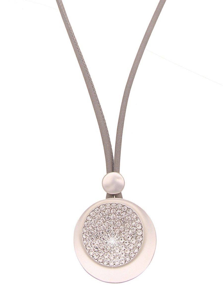 Ketten Leslii | Leslii Damen-Kette Glitzer Scheibe Strass-Kette Statement Modeschmuck-Kette Silber Grau