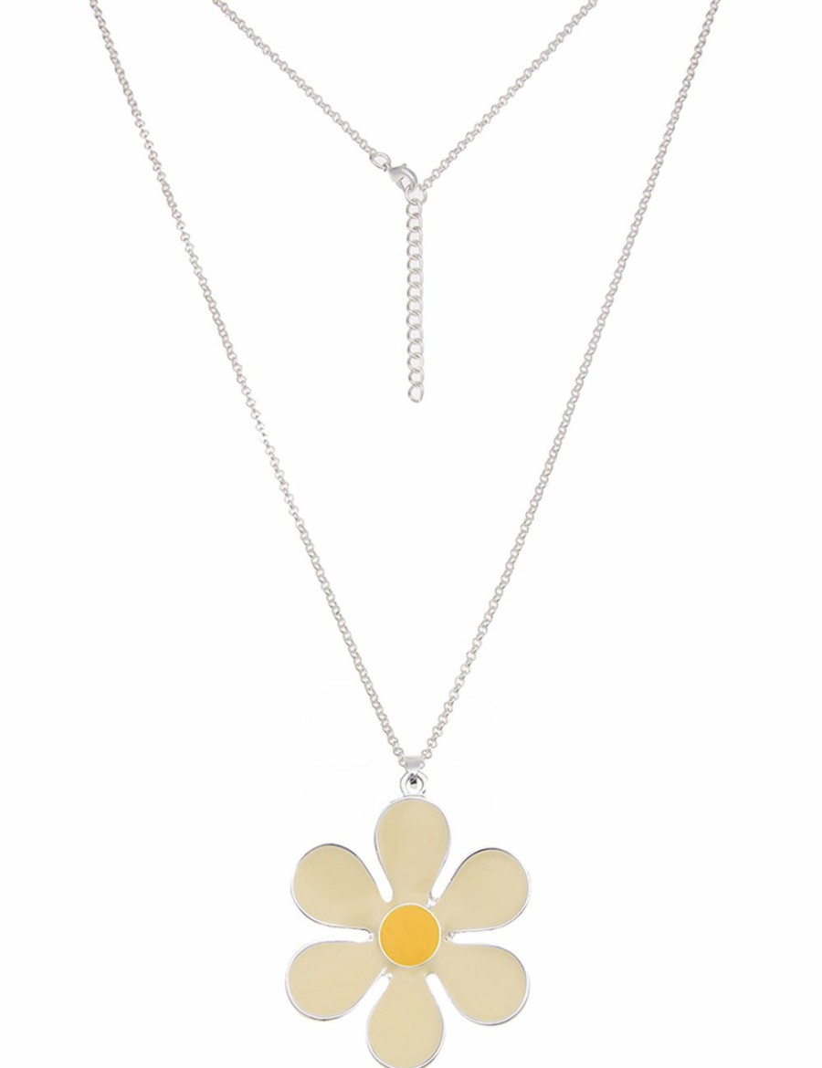 Ketten Leslii | Sale! Leslii Damen-Kette Colour Flower Blumen-Kette Blute Modeschmuck-Kette Silber Gelb