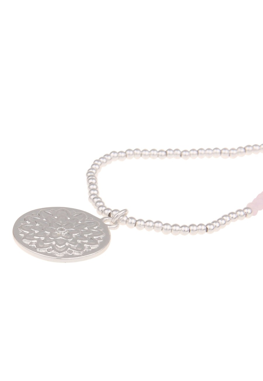 Ketten Leslii | Leslii Damen-Kette Flower Blumen-Anhanger Glas-Perlen Weise Perle Lange Modeschmuck-Kette Rosa