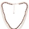 Ketten Leslii | Leslii Damen-Kette Natursteine Glieder-Kette Layer Stein-Kette Kurze Modeschmuck-Kette Silber Braun