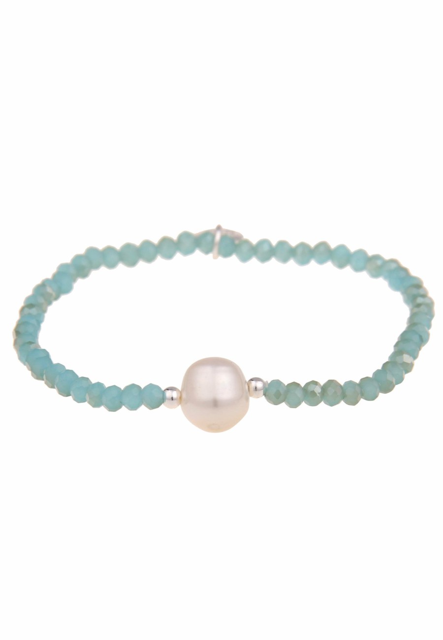 Armschmuck Leslii | Leslii Damen-Armband Jenna Blaue Glas-Perlen Weises Perlen-Armband Modeschmuck Blau Weis