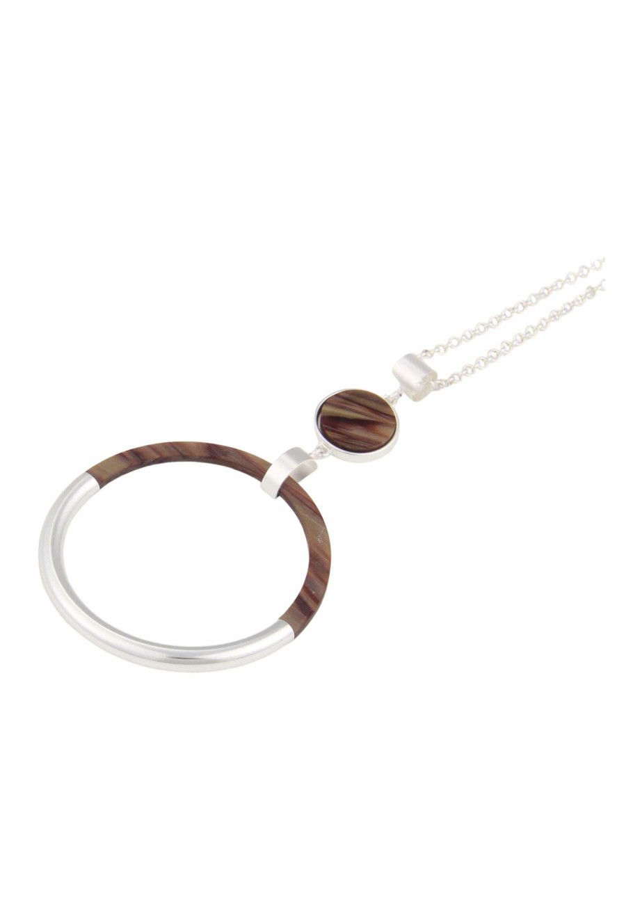 Ketten Leslii | Leslii Damen-Kette Muster-Ring Ring-Anhanger Lange Halskette Modeschmuck-Kette In Silber Braun