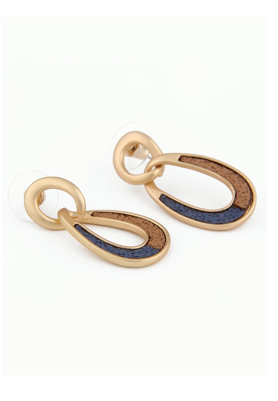 Ohrschmuck Leslii | Leslii Damen-Ohrringe Mit Ovalem Anhanger Und Steinchen Modeschmuck-Ohrringe Braun Blau Gold