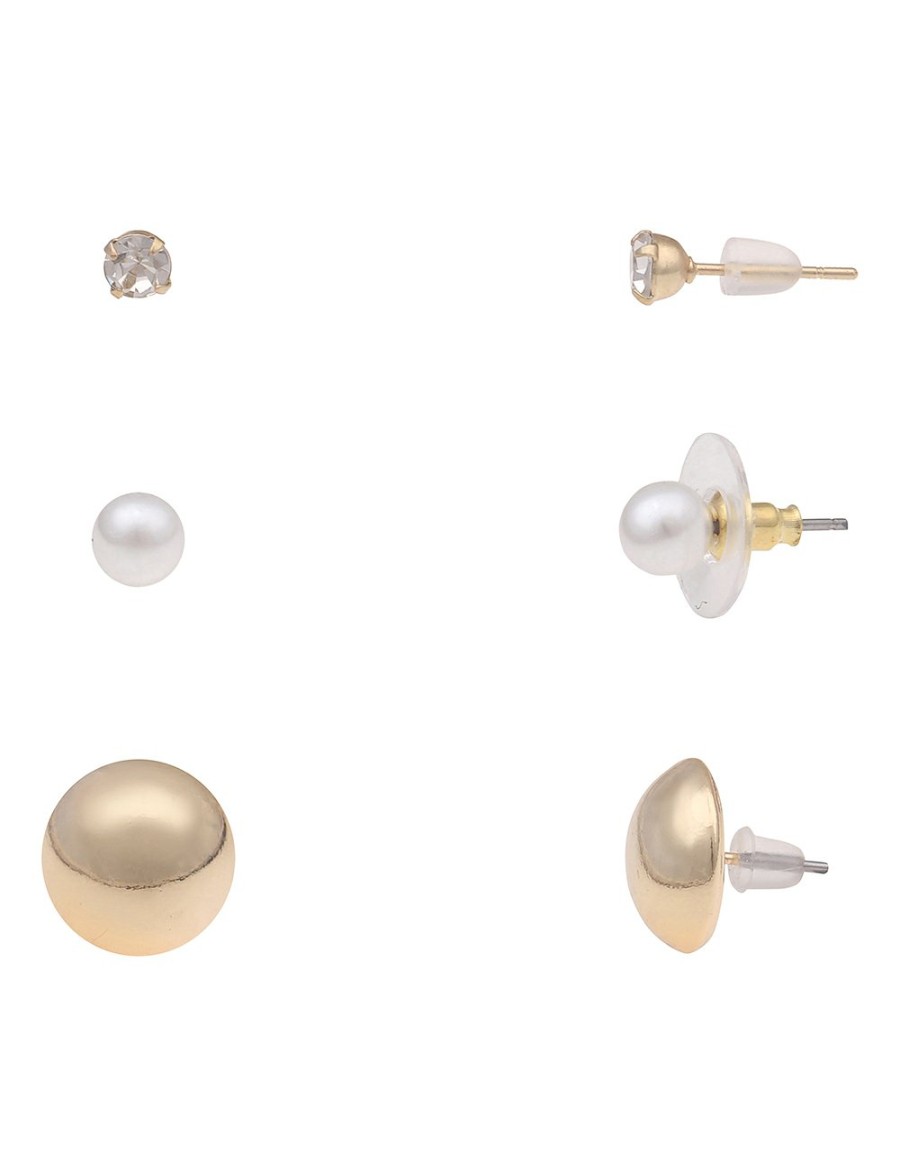 Ohrschmuck Leslii | Leslii Ohrringe Ohrstecker Basic 3Er Set In Gold Weis